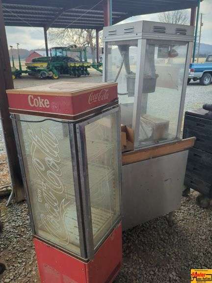 Commercial Popcorn Machine & Single Door Coca-Cola Refrigerator image