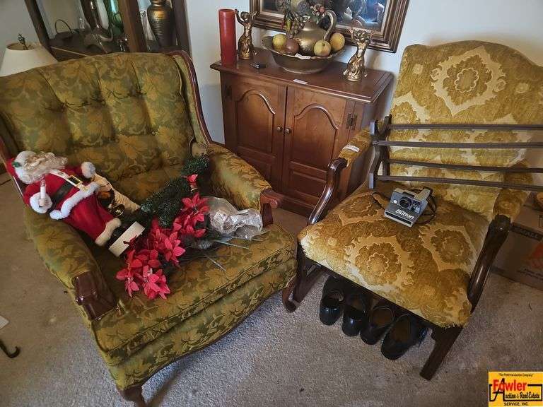 Pair of Patterned Armchairs with Assorted Accessories image