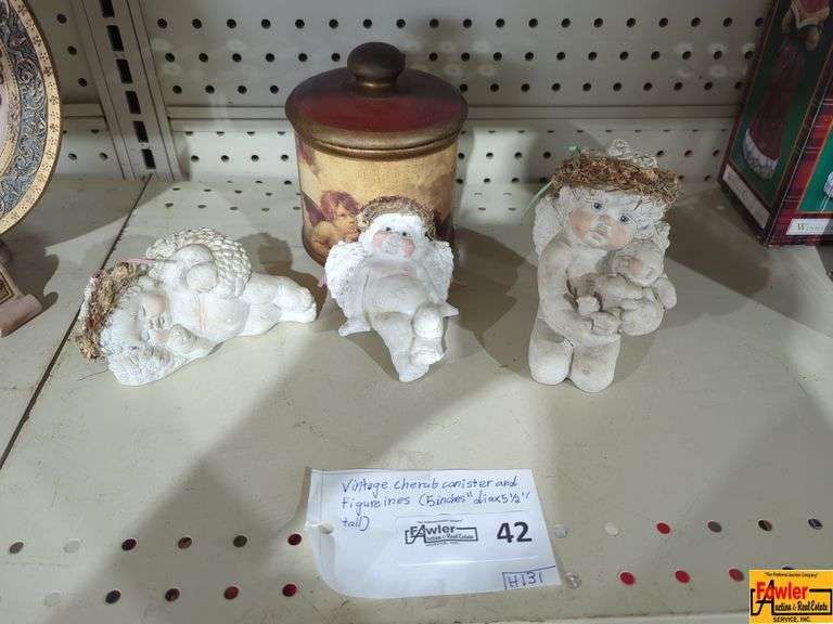 Vintage Cherub Canister & (3) Cherub Figurines (H131) image