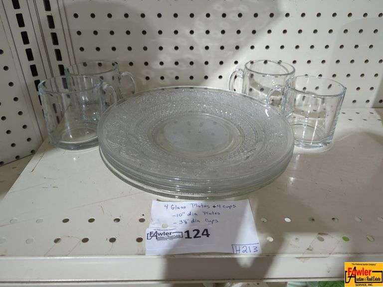 4 Glass Plates & 4 Glass Cups (H213) image