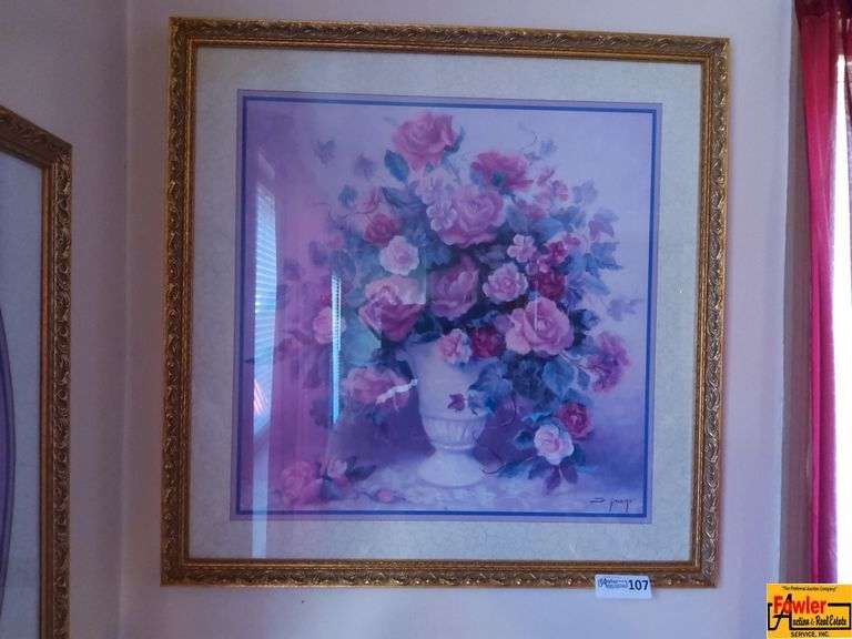 Vintage Home Interiors Framed Print of Pink & Red Roses by D. Giacomo image