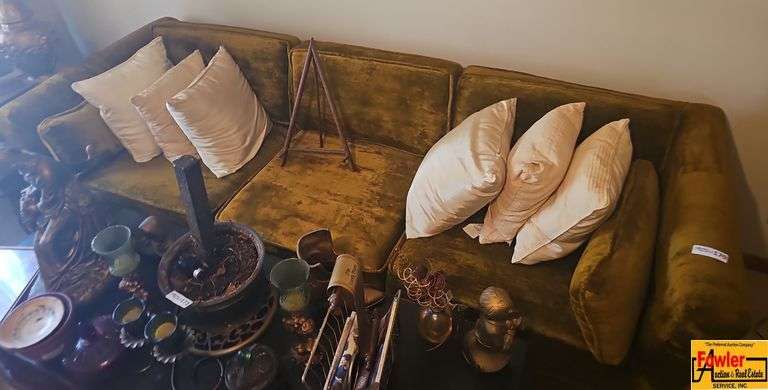 Retro Olive Green Sofa with Pillows - Approx. 87 Inches Long image