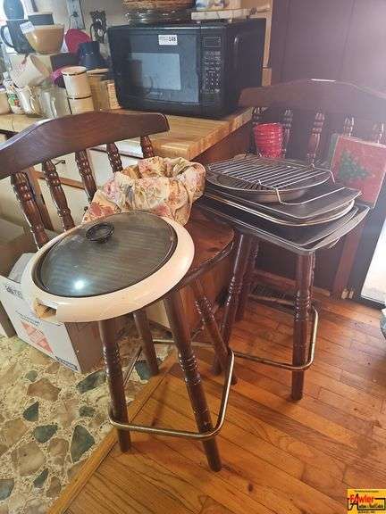 Two Wooden Barstools with Kitchen Cooking Bundle: Electric Grill and Baking Pans image