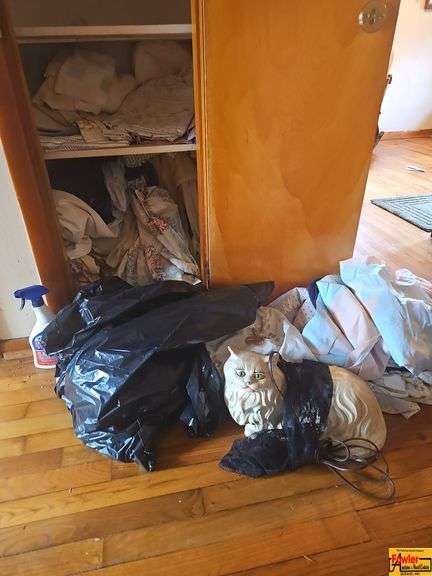 Ceramic Cat and closet of Linens image