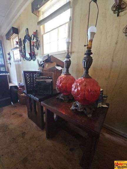 Two End Tables, Radio, 2 Antique Lamps image