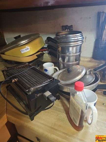 Assorted Kitchenware Lot: Frying Pans, Steamer, and Indoor Smokeless Grill image