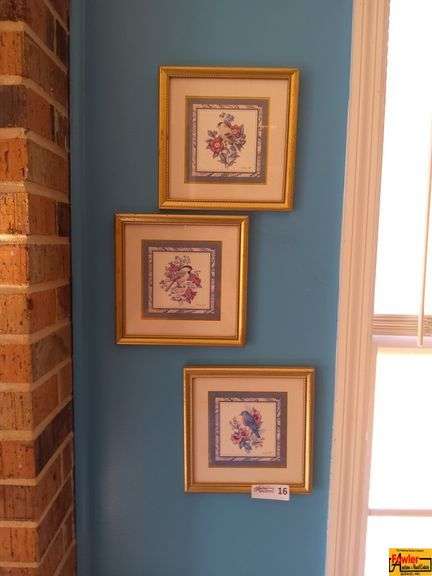 Three Framed & Matted Pictures depicting Rose Floral & Birds image