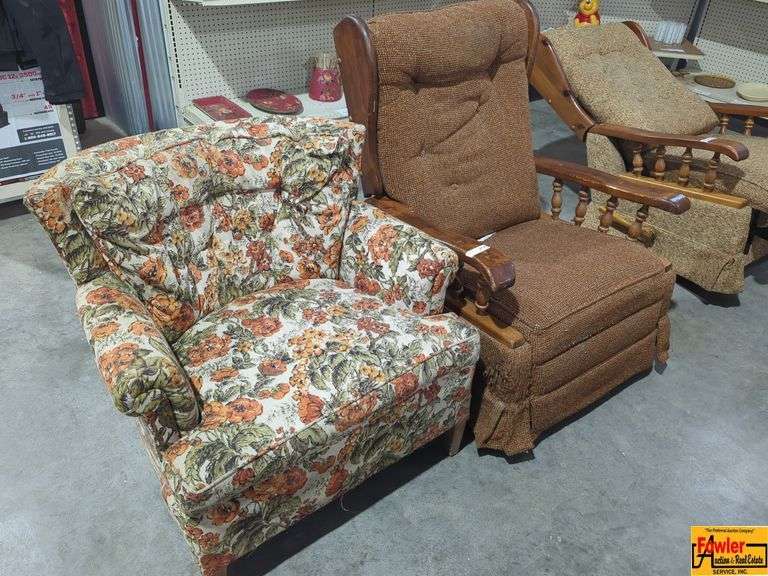 2 Vintage Chairs, 1 Reclining & 1 Rocker image
