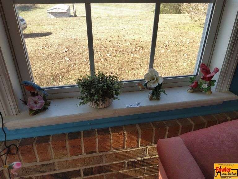 Two Bird Figurines & Faux Plant image