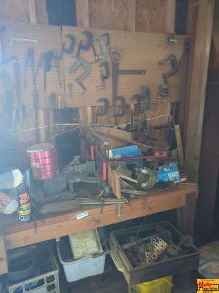 Work Bench With Contents & Peg Board Contents image
