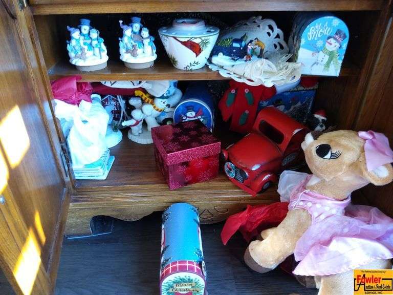 Christmas Decor in Desk Compartment & Lower Cabinet of Secretary Hutch (Hutch sold in Lot 1) image