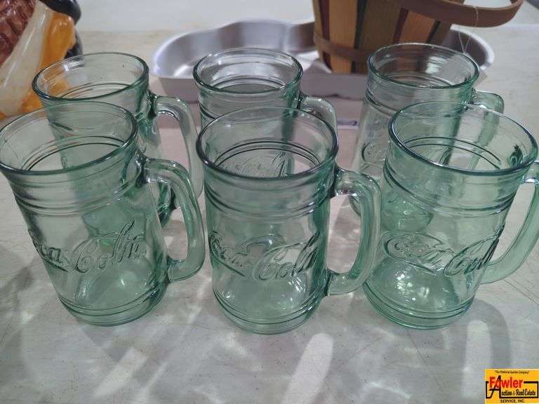 (6) Coca-Cola Clear Green Glass Mugs image