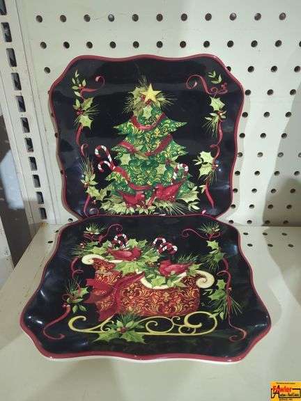 (2) Christmas Cardinal Square Plates (H156) image