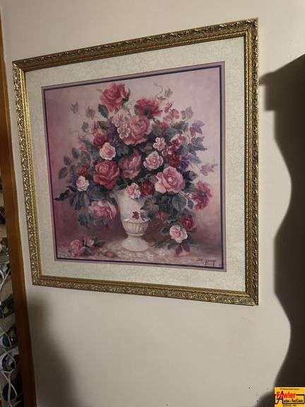 Large Framed Home Interior Floral Print & (3) Smaller Floral Prints image