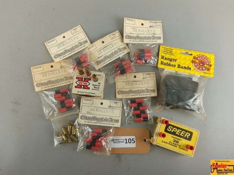 Mixed Lot of .38 Special Bullets, Blank Cartridges, and Rubber Bands image