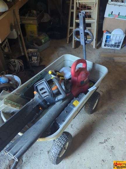 Yard Cart With Chainsaw & Leaf Blower image