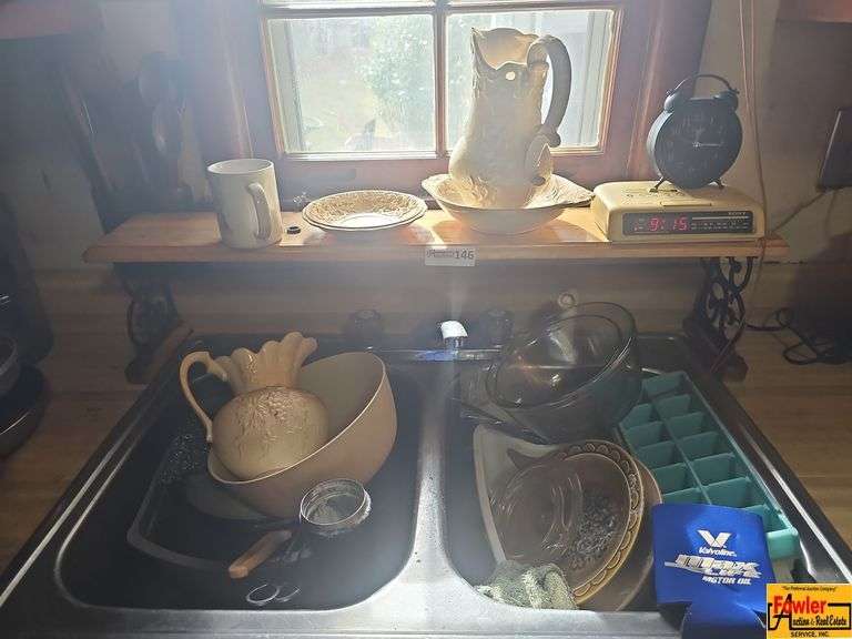 Assorted Home Goods: Pitchers, Plates, Radio Clock, and More image