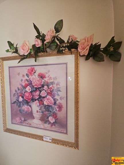 Vintage Home Interiors Framed Print Featuring Pink & Red Roses by D.Giacomo & Rose Vine on top image