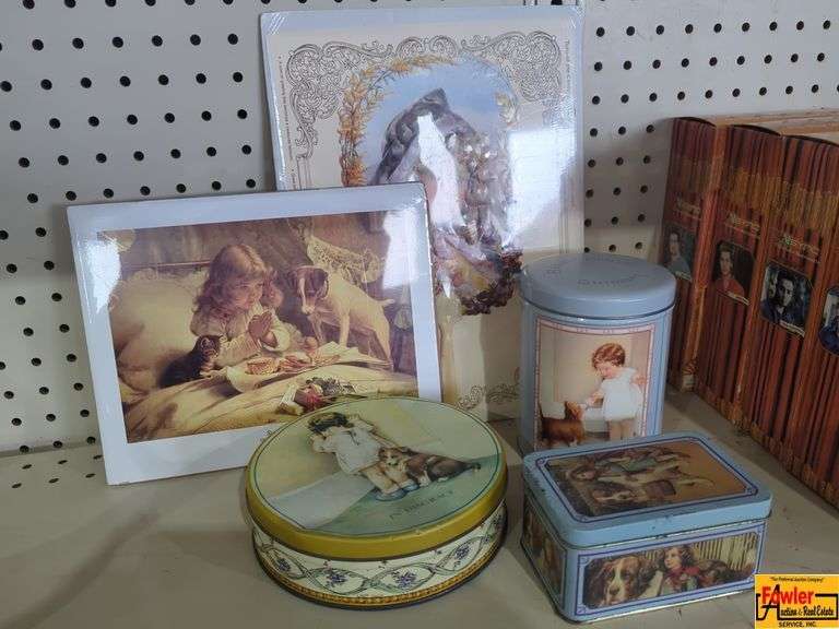 3 Young Girl Tins & 2 Prints (H305) image