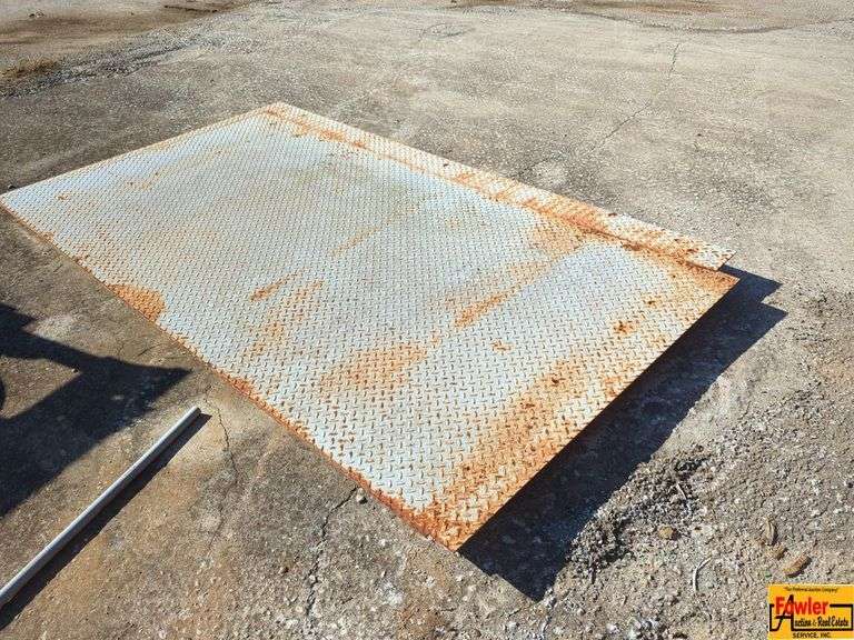 (2) Sheets Of Checkered Plates Of Steel: Both are 8' long; 1 is 50" wide & 1 is 56" wide image