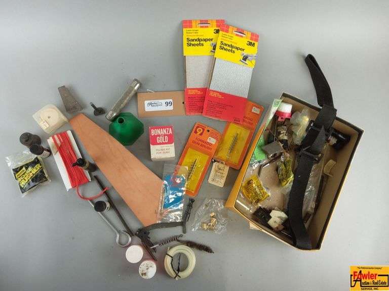 Mixed Lot of Gun Cleaning Supplies, Sandpaper, and Various Tools image