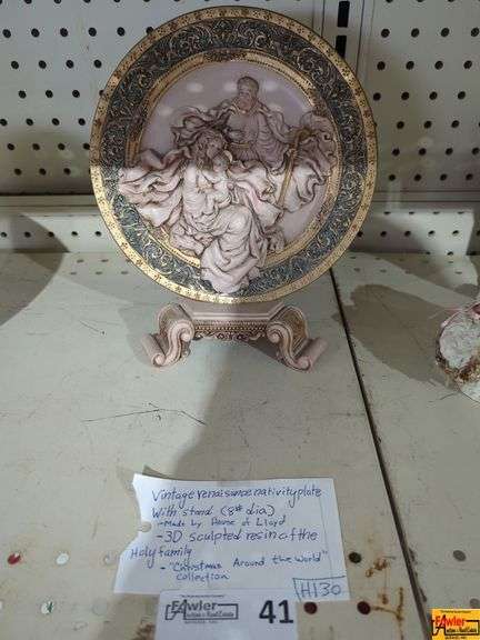 Vintage Renaissance Nativity Plate With Display Stand (H130) image