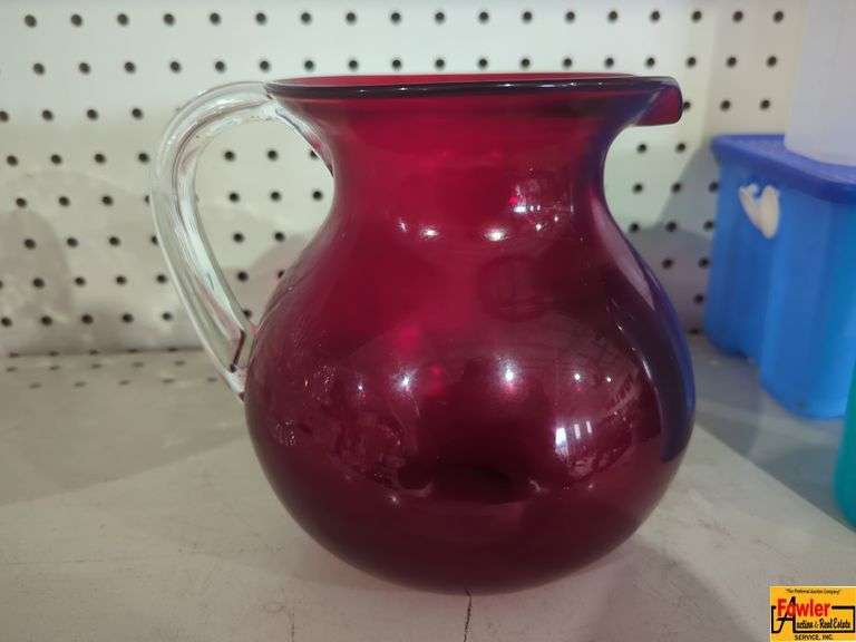 Medium Vintage Hand Blown Glass Pitcher Red (H287) image