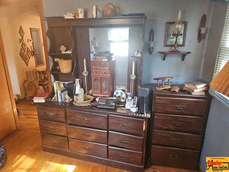 Large Wood Dresser with Hutch and Side Chest image