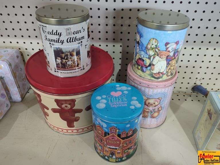 5 Round Teddy Bear Tins (H317) image