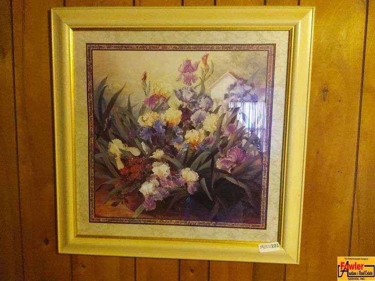 Framed Floral Print featuring a Bouquet of Yellow, Purple & Red Irises image