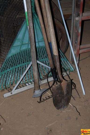 Lawn and Garden Tool Collection: Rake, Shovel, Cultivator, and More image