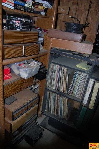 Shelving Unit with Records, Cassettes, VHS Tapes and More image
