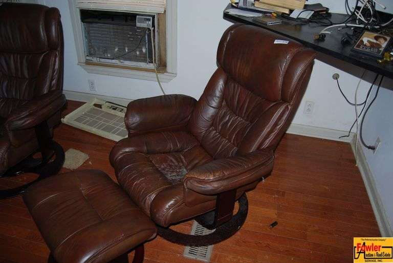 Brown Leather Recliner Chair with Ottoman image