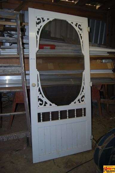 Ornate White Wooden Screen Door image