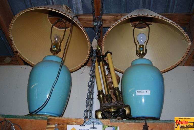Pair of Aqua Table Lamps with Shades image