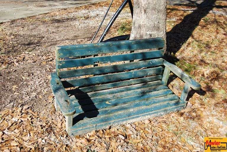Disassembled Wooden Porch Swing with Metal A-Frame image