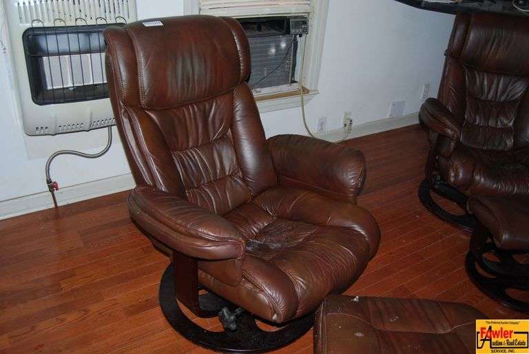 Brown Leather Recliner and Ottoman Set image