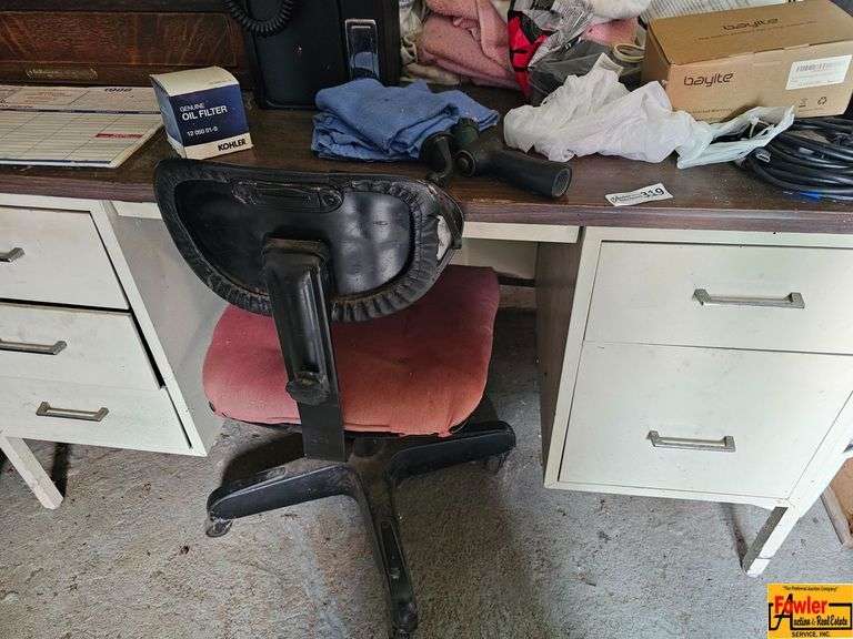 Office Desk with Chair and Assorted Items