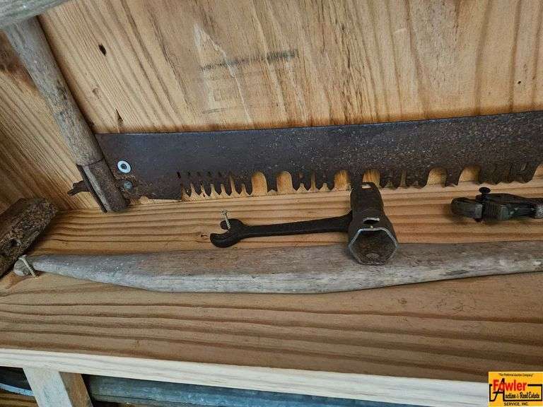 Collection of Various Hand Tools Including Saw and Wrenches