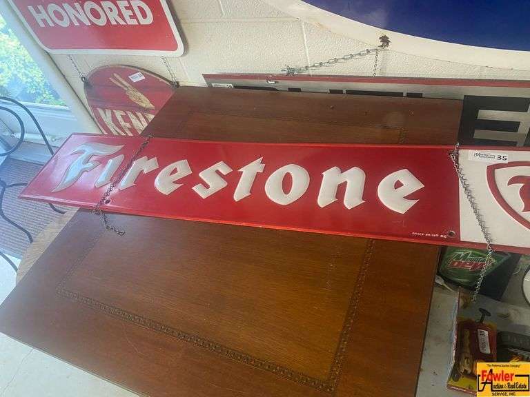 Firestone Tire Embossed Metal Advertising Sign