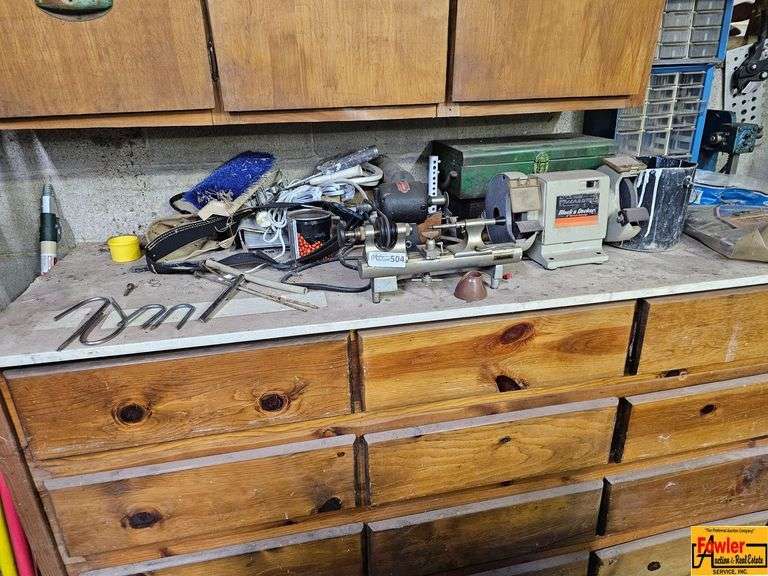 Bench Grinder, Metal Lathe, and Tools