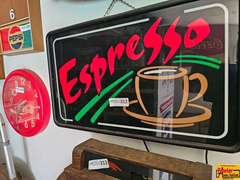 Espresso Sign & Coca Cola Clock