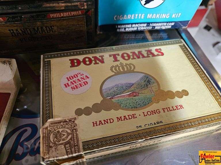 Advertising Lot: Bugler Cigarette Kit, Doral Dispenser, Winston Sign, and Cigar Boxes