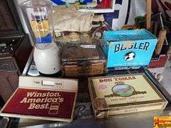 Advertising Lot: Bugler Cigarette Kit, Doral Dispenser, Winston Sign, and Cigar Boxes
