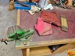 Woodworking Workbench with Vise and Assorted Tools
