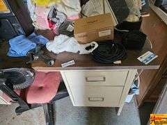 Office Desk with Chair and Assorted Items