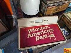 Advertising Lot: Bugler Cigarette Kit, Doral Dispenser, Winston Sign, and Cigar Boxes