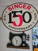 Singer 150th Anniversary Metal Sign & Sewing Machine Clock