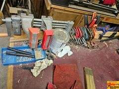 Woodworking Workbench with Vise and Assorted Tools