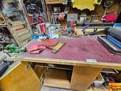 Woodworking Workbench with Vise and Assorted Tools